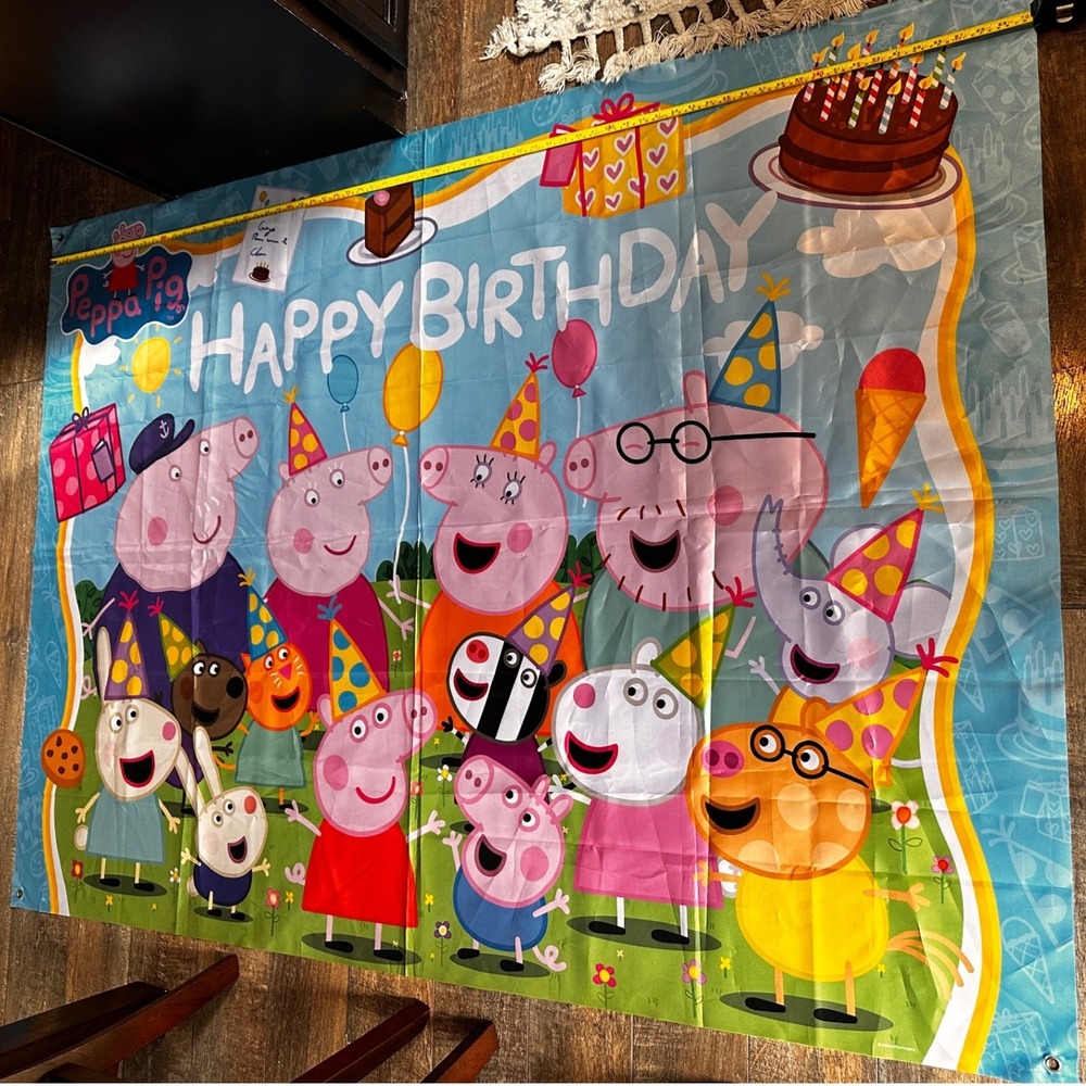 Peppa Pig Happy Birthday GIANT Party Banner Backdrop  Fabric 71x45 Photo Prop